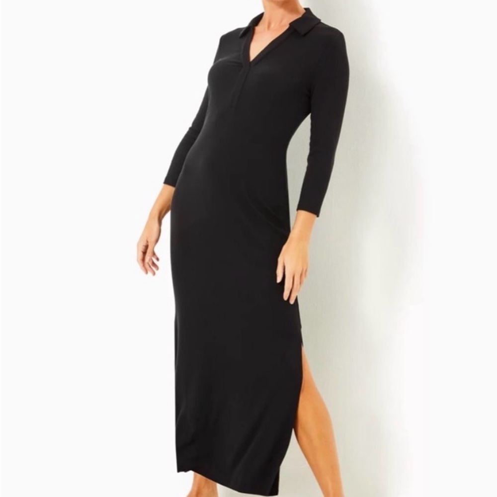 Lilly Pulitzer Black Long Sleeve Polo Maxi Dress
